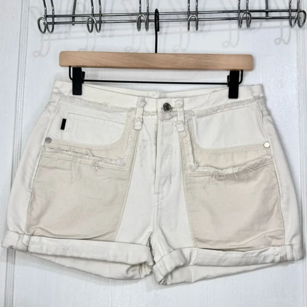 Helmut Lang‎ Rolled Boyfriend Shorts Mid Rise Relaxed Fit Dove White Size 26